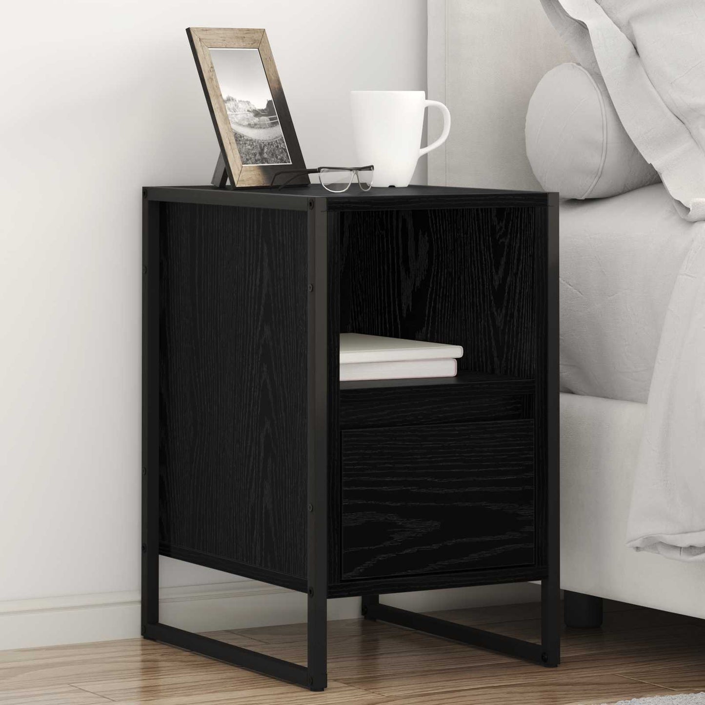 vidaXL Κομοδίνο 2 pcs Μαύρη Οξυά 39,5 x 30 x 50 εκ Επεξεργασμένο ξύλο