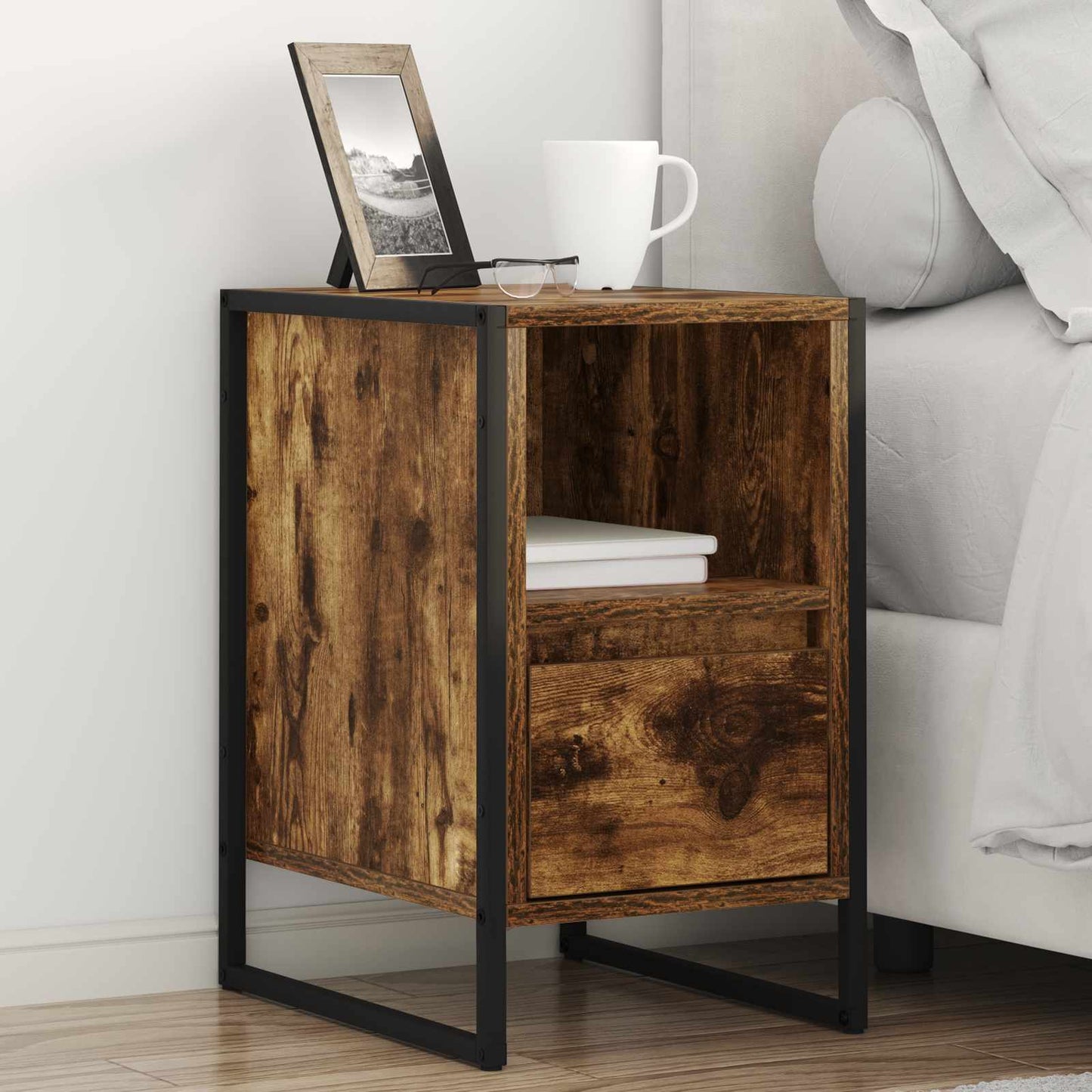 vidaXL Κομοδίνο με συρτάρι 2 pcs Καπνιστό Δρύς 39,5 x 30 x 50 εκ