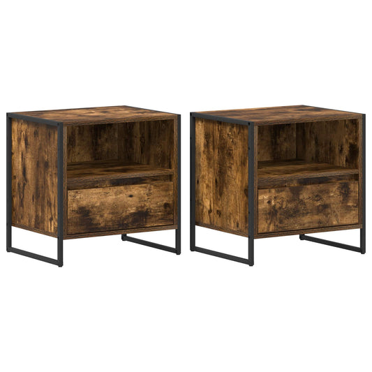 vidaXL Κομοδίνο με συρτάρι 2 pcs Καπνιστό Δρύς 50 x 39,5 x 50 εκ.