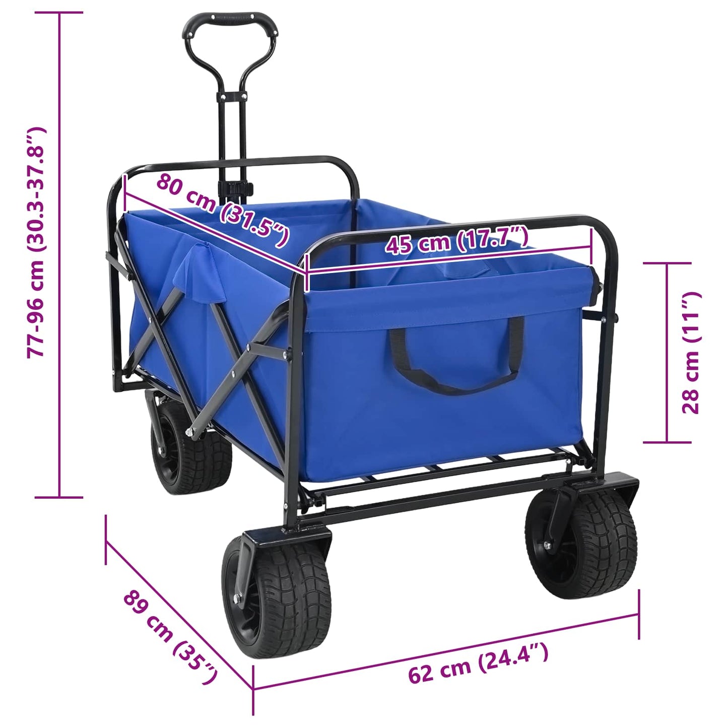 vidaXL Αναδιπλούμενο Τρόλεϊ Χειρός Μπλε 89 x 63 x 96 εκ