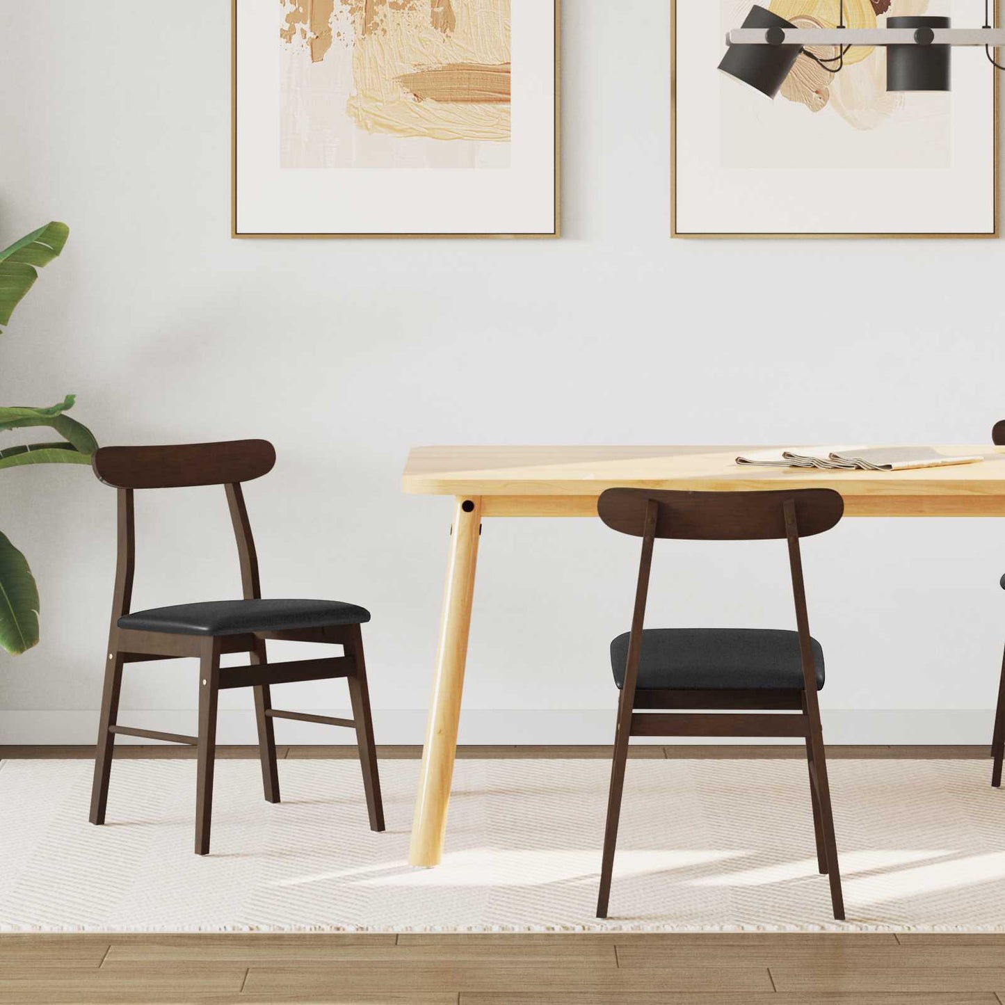 vidaXL Καρέκλα τραπεζαρίας 2 pcs Ανοιχτό Καφέ και Μαύρο