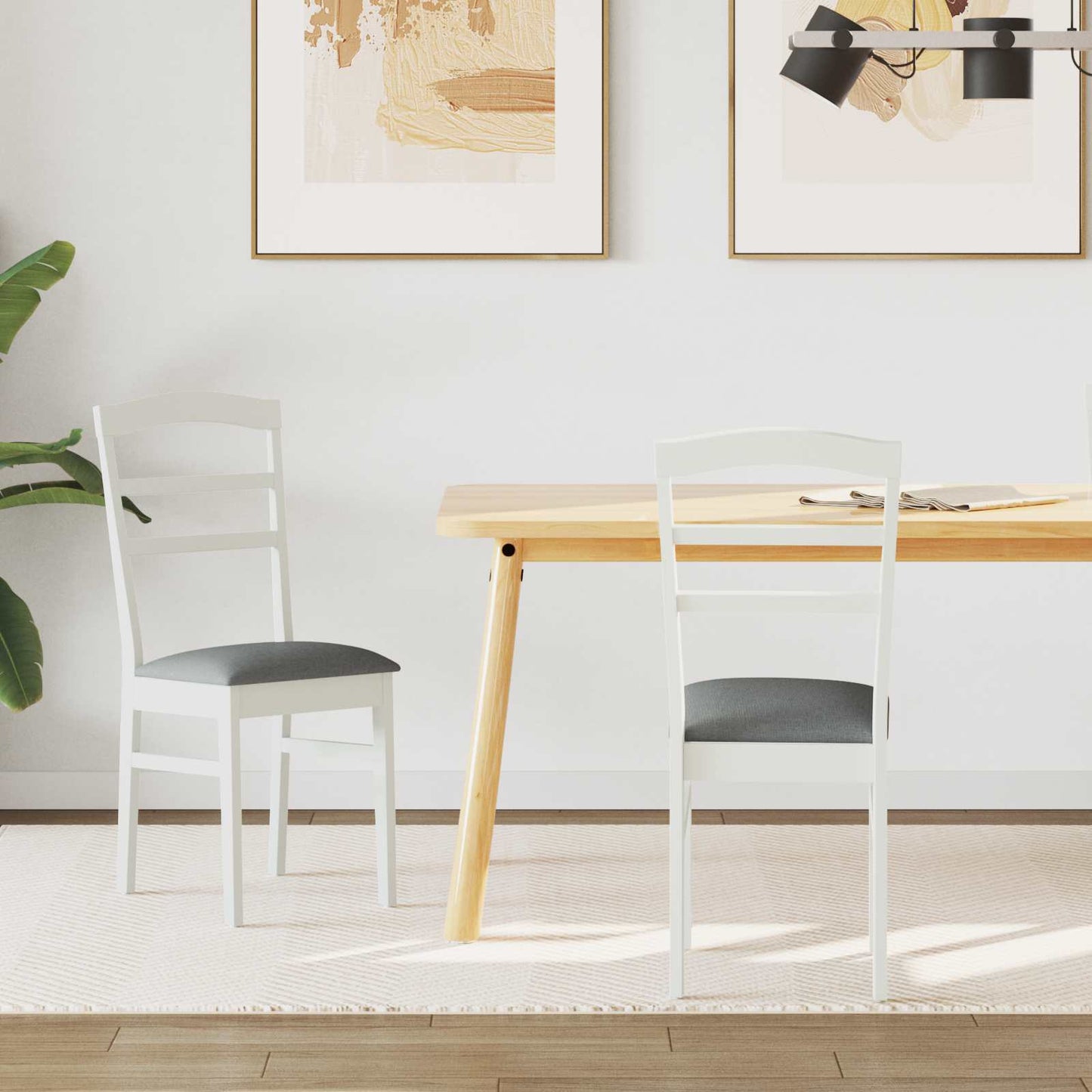 vidaXL Καρέκλα τραπεζαρίας 2 pcs Λευκό και Γκρι Στερεό ξύλο