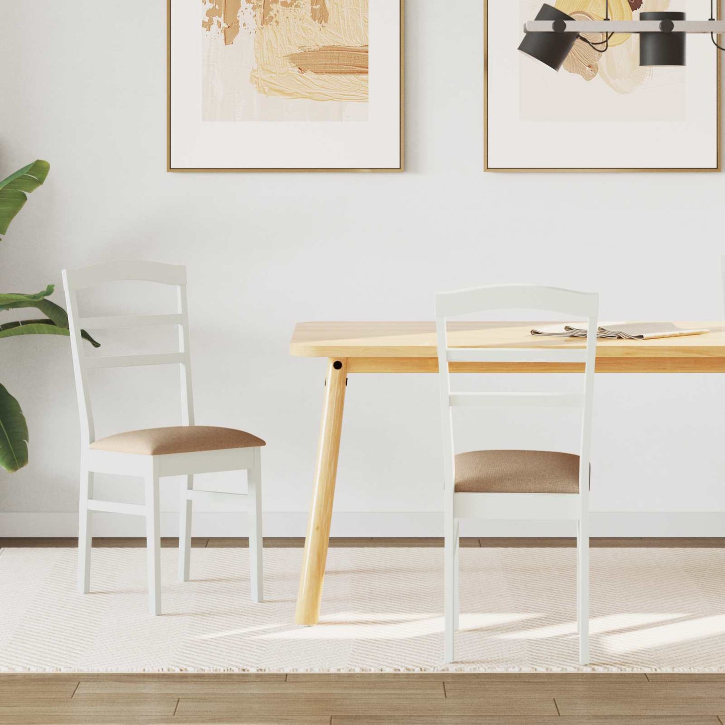 vidaXL Καρέκλα τραπεζαρίας 2 pcs Λευκό και Καφέ Στερεό Ξύλο Ραβέντι