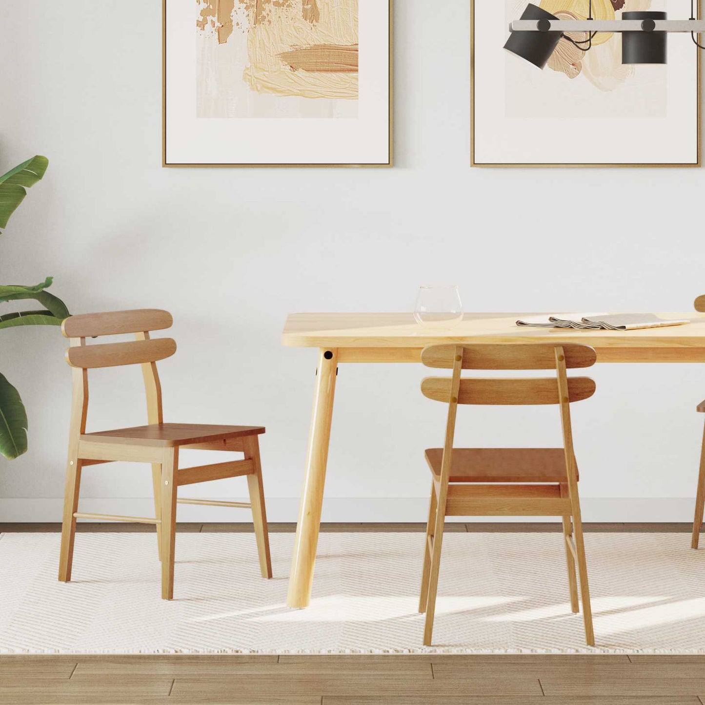 vidaXL Καρέκλα τραπεζαρίας 2 pcs Φυσικό Στερεό ξύλο