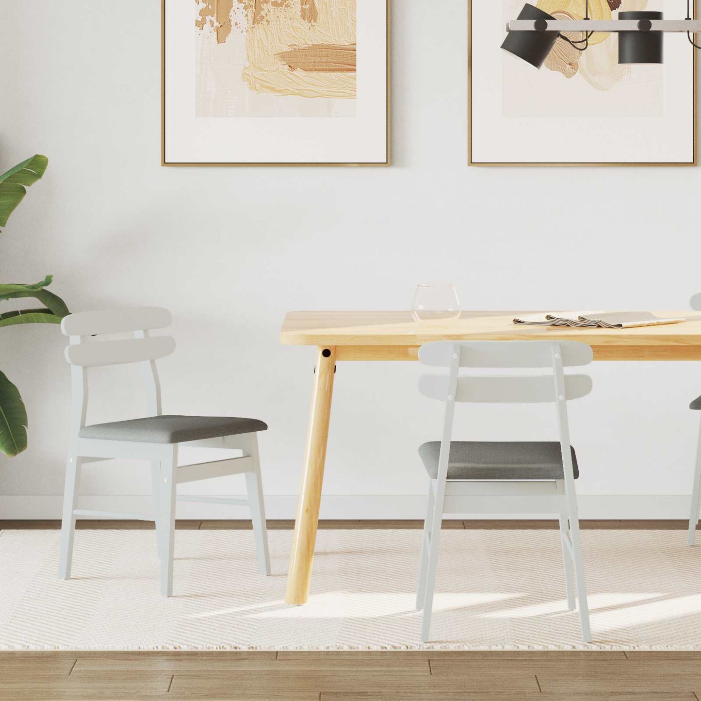 vidaXL Καρέκλα τραπεζαρίας 2 pcs Λευκό και Γκρι Στερεό Ξύλο Ραβέντι