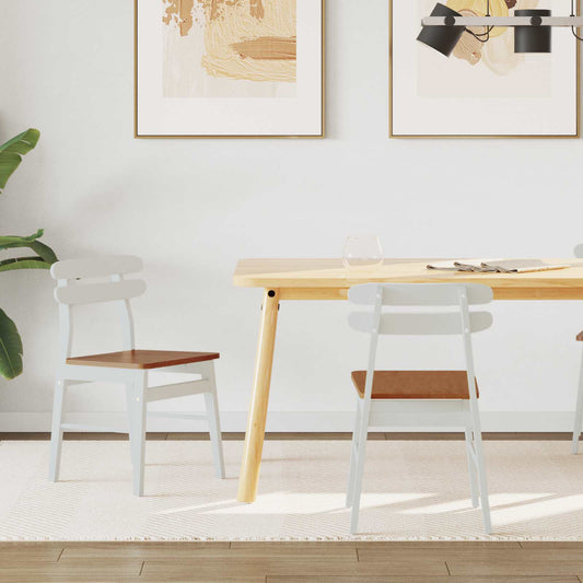 vidaXL Καρέκλα τραπεζαρίας 2 pcs Λευκό και Φυσικό Στερεό Ξύλο Ραβέντι