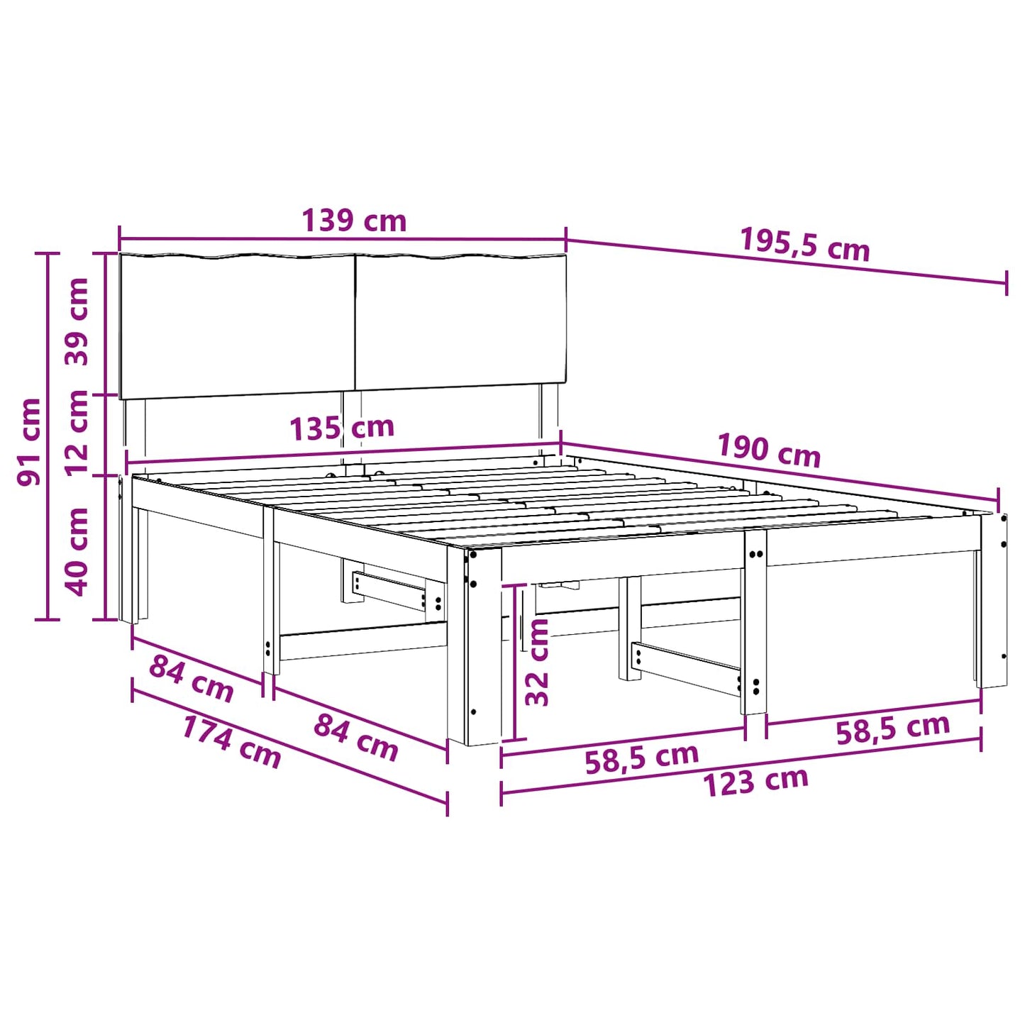 vidaXL Διπλό Κρεβάτι με Κεφαλάρι ROSTOCK Φυσικό 135 x 190 cm