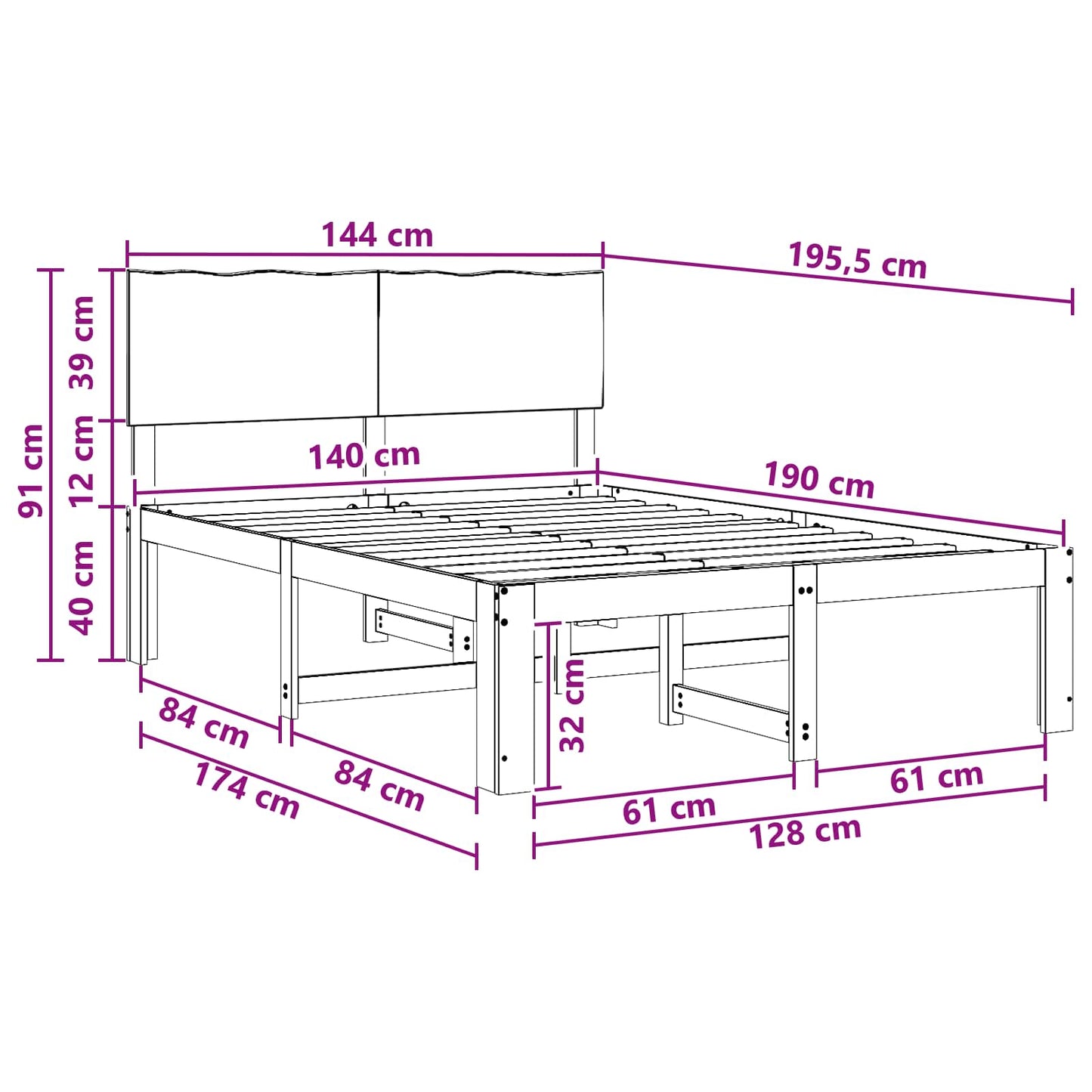 vidaXL Διπλό Κρεβάτι με Κεφαλάρι ROSTOCK Φυσικό 140 x 190 cm