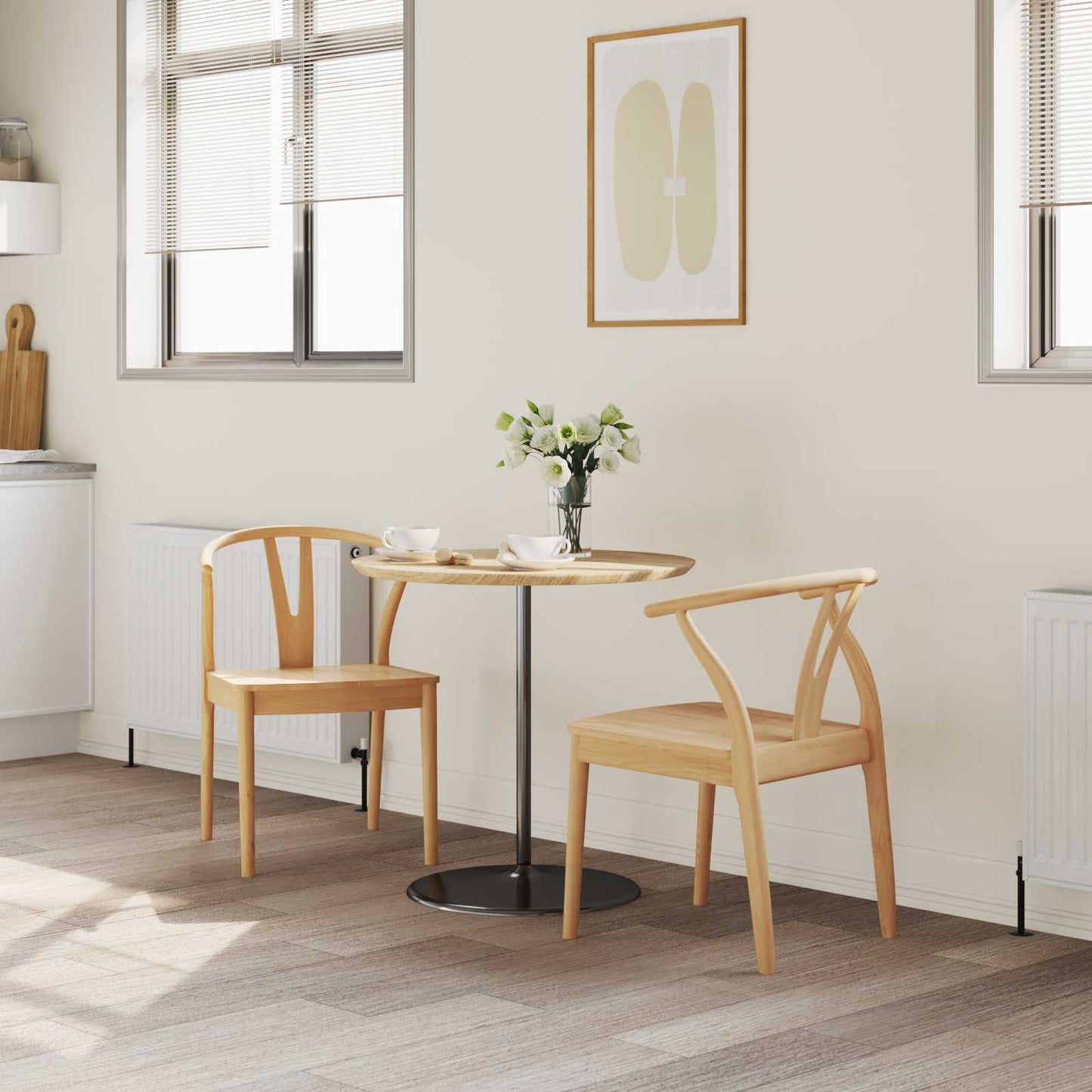 vidaXL Καρέκλα τραπεζαρίας 2 pcs Φυσικό Στερεό Ξύλο Ραβέντι