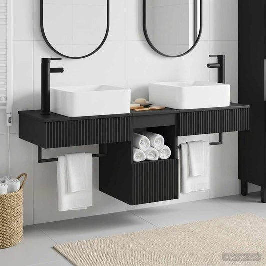 vidaXL Σετ Ντουλαπιών Μπάνιου 3 τμχ. Μαύρο 53 x 35 x 39 εκ