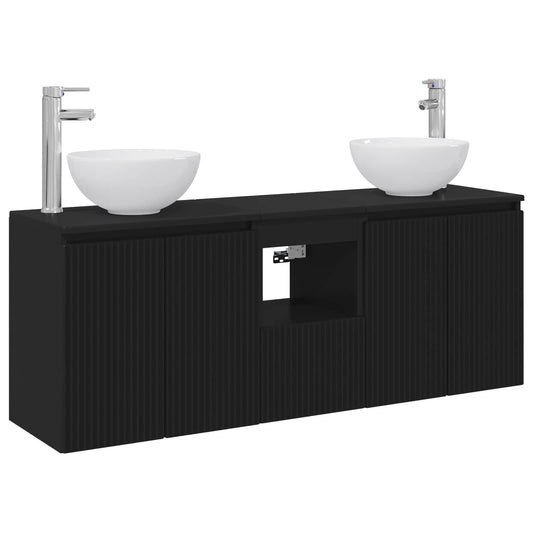 vidaXL Σετ Ντουλαπιών Μπάνιου 3 τμχ. Μαύρο 49,5 x 35 x 63 εκ