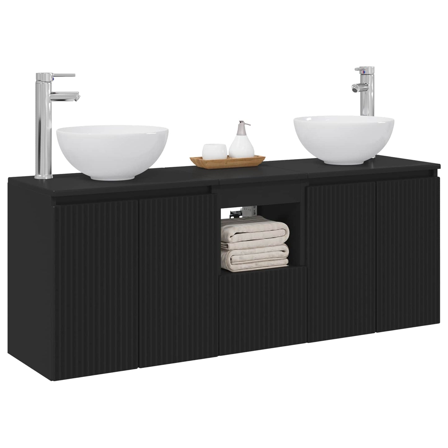 vidaXL Σετ Ντουλαπιών Μπάνιου 3 τμχ. Μαύρο 129 x 35 x 80 cm