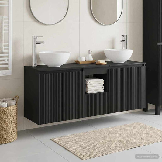 vidaXL Σετ Ντουλαπιών Μπάνιου 3 τμχ. Μαύρο 49,5 × 41 × 64,5 εκ