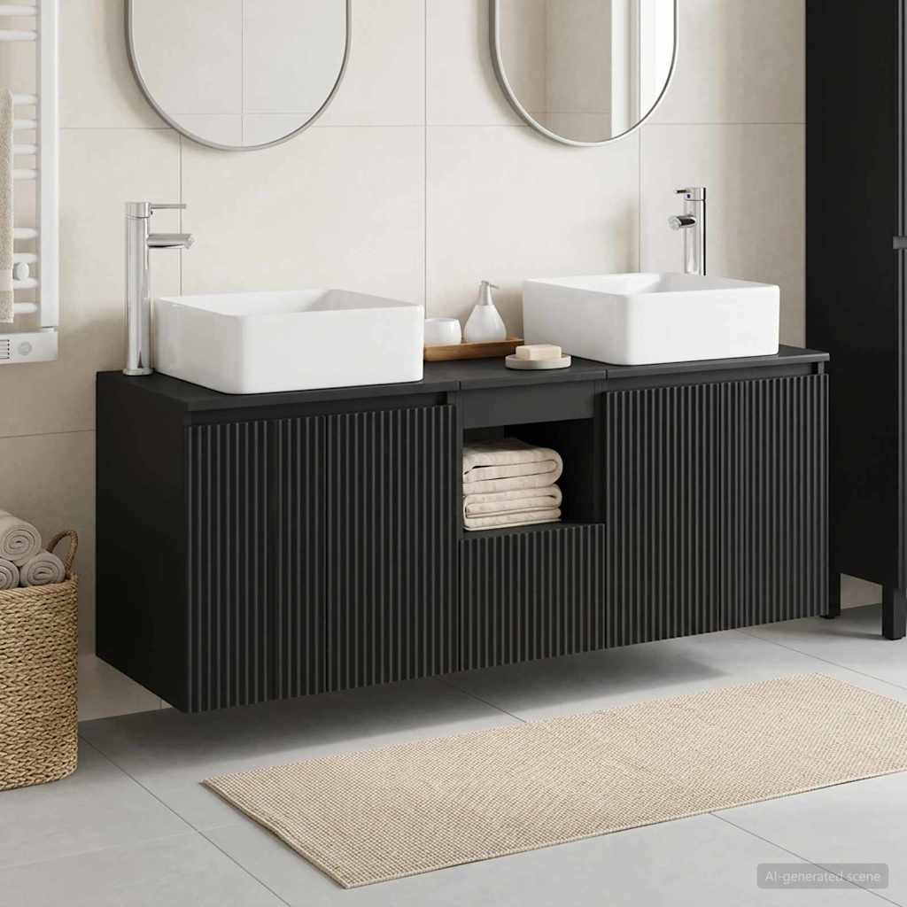 vidaXL Σετ Ντουλαπιών Μπάνιου 3 τμχ. Μαύρο 49,5 x 41 x 63 εκ