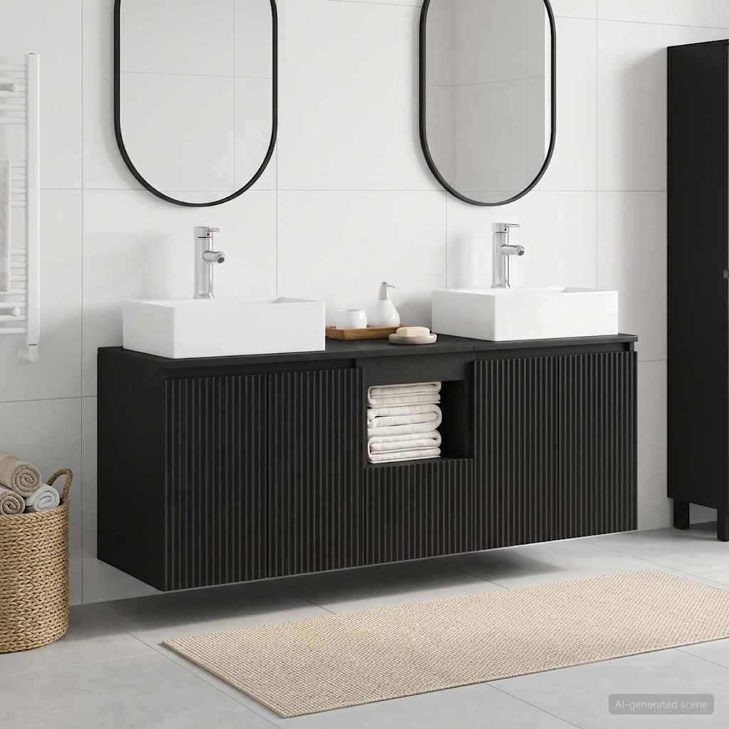 vidaXL Σετ Ντουλαπιών Μπάνιου 3 τμχ. Μαύρο 129 x 41 x 79.5 εκ.