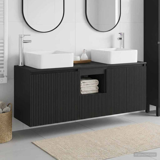 vidaXL Σετ Ντουλαπιών Μπάνιου 3 τμχ. Μαύρο 53 x 35 x 63 εκ