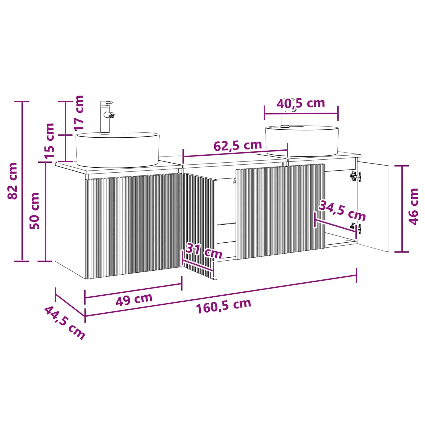 vidaXL Σετ Ντουλαπιών Μπάνιου 3 τμχ. Sonoma Δρυς 49,5 x 44,5 x 65 εκ