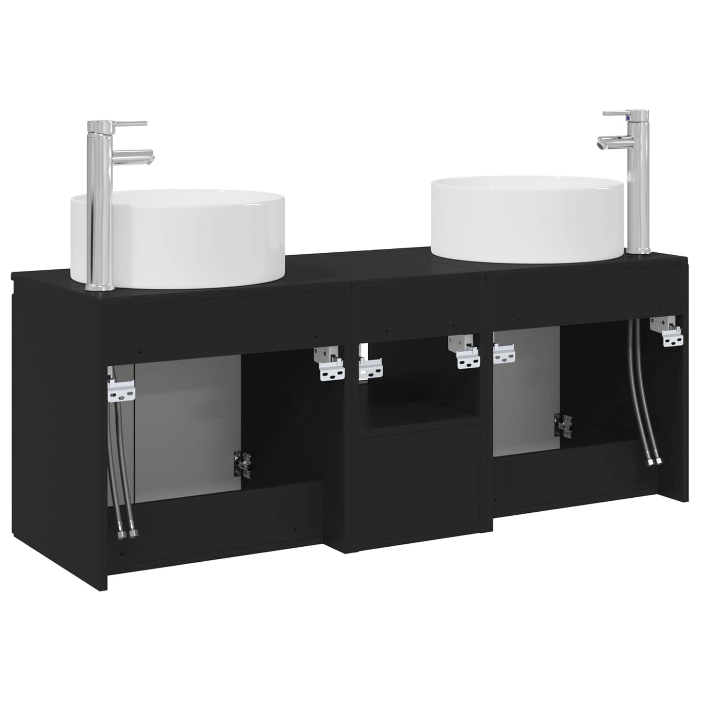 vidaXL Σετ Ντουλαπιών Μπάνιου 3 τμχ. Μαύρο 49,5 x 44,5 x 65,5 εκ