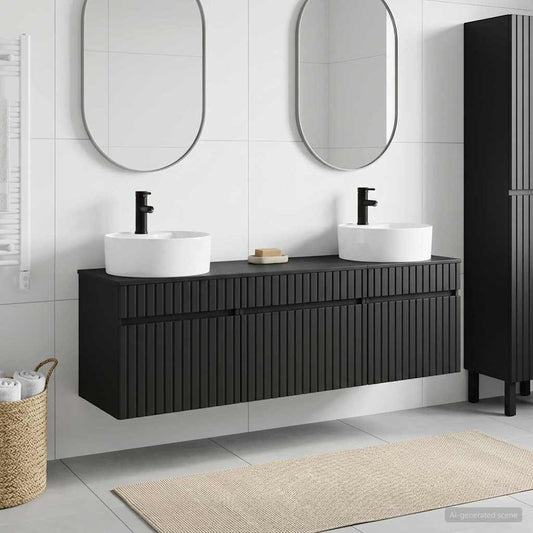 vidaXL Σετ Ντουλαπιών Μπάνιου 3 τμχ. Μαύρο 49 x 44,5 x 65 εκ