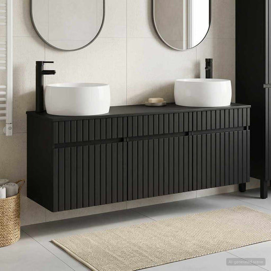 vidaXL Σετ Ντουλαπιών Μπάνιου 3 τμχ. Μαύρο 49 x 44,5 x 66 εκ