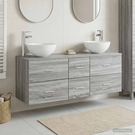 vidaXL Σετ Ντουλαπιών Μπάνιου 3 τμχ. Γκρι Sonoma 49,5 x 35 x 63 εκ
