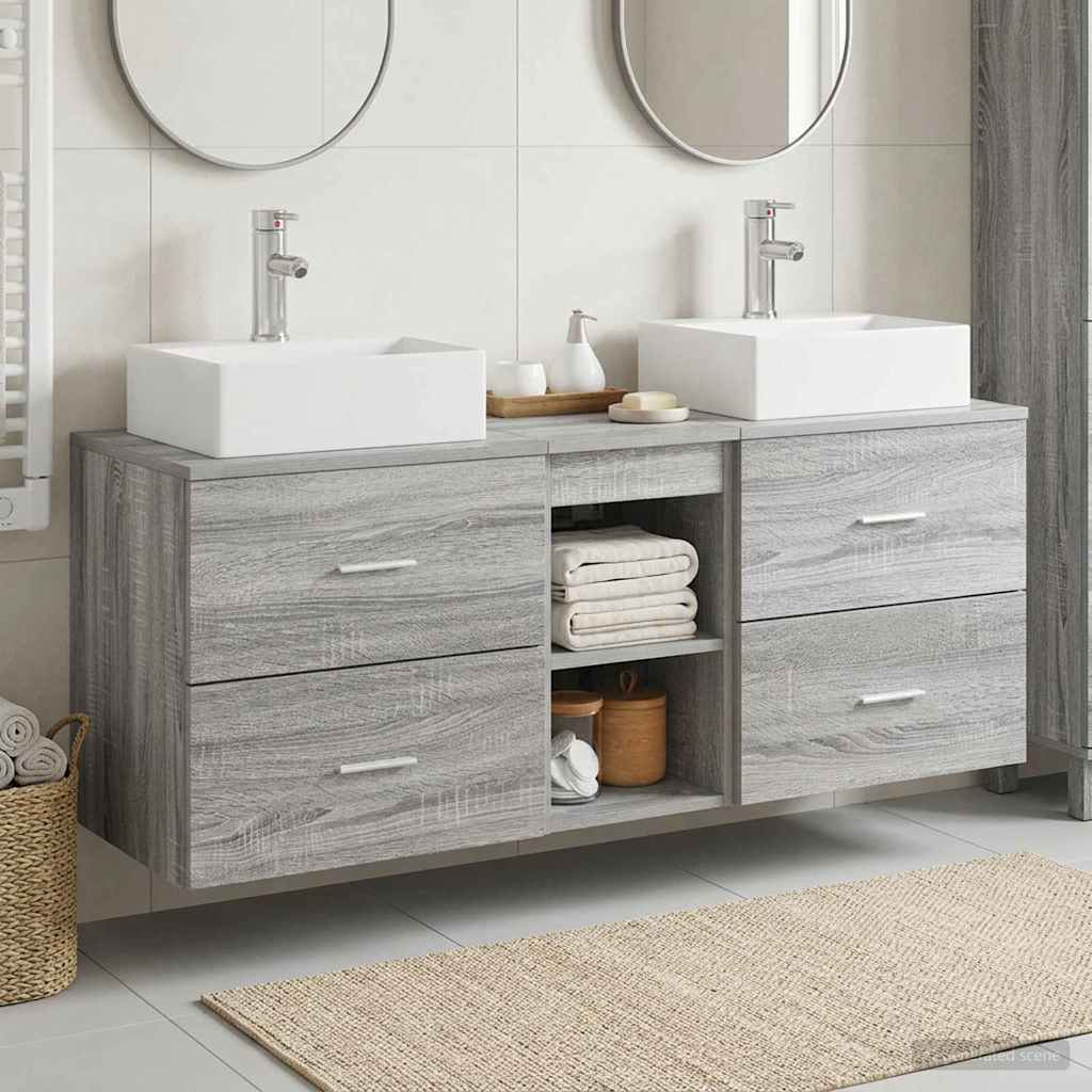 vidaXL Σετ Ντουλαπιών Μπάνιου 3 τμχ. Γκρι Sonoma 129 x 41 x 79,5 εκ.