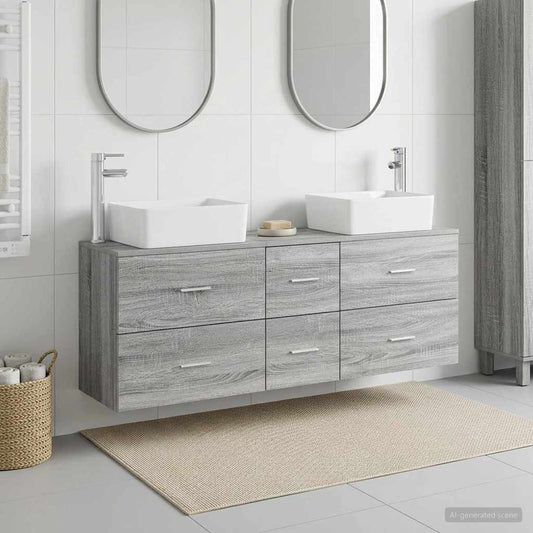vidaXL Σετ Ντουλαπιών Μπάνιου 3 τεμ. Γκρι Sonoma 53 x 34,5 x 63 εκ.