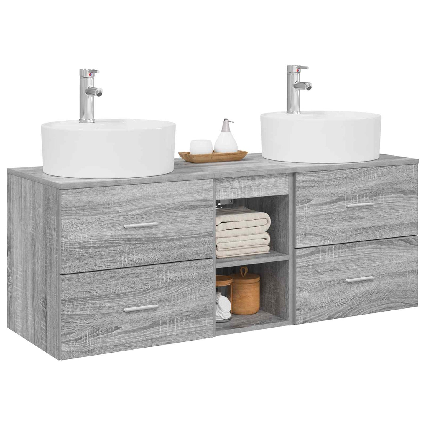 vidaXL Σετ Ντουλαπιών Μπάνιου 3 τμχ. Γκρι Sonoma 129 x 44.5 x 82 cm