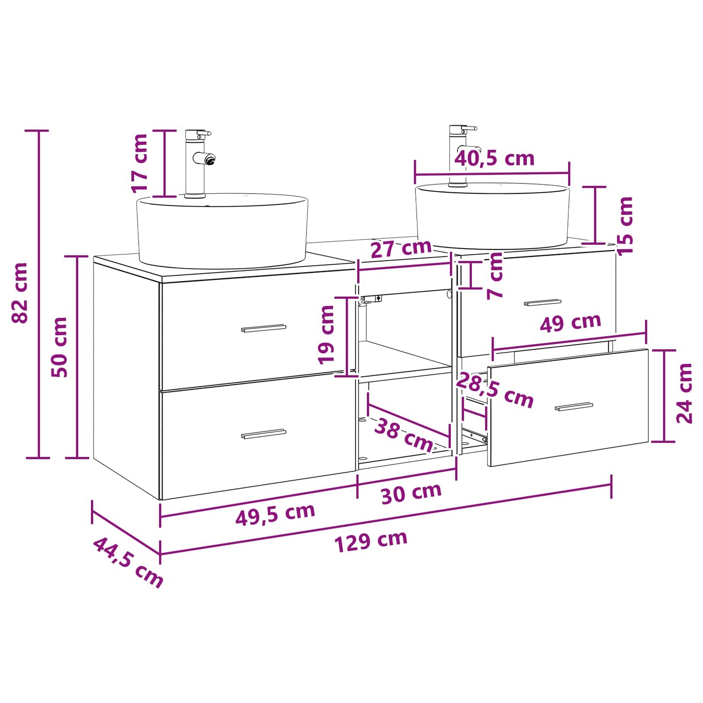 vidaXL Σετ Ντουλαπιών Μπάνιου 3 τμχ. Γκρι Sonoma 129 x 44.5 x 82 cm