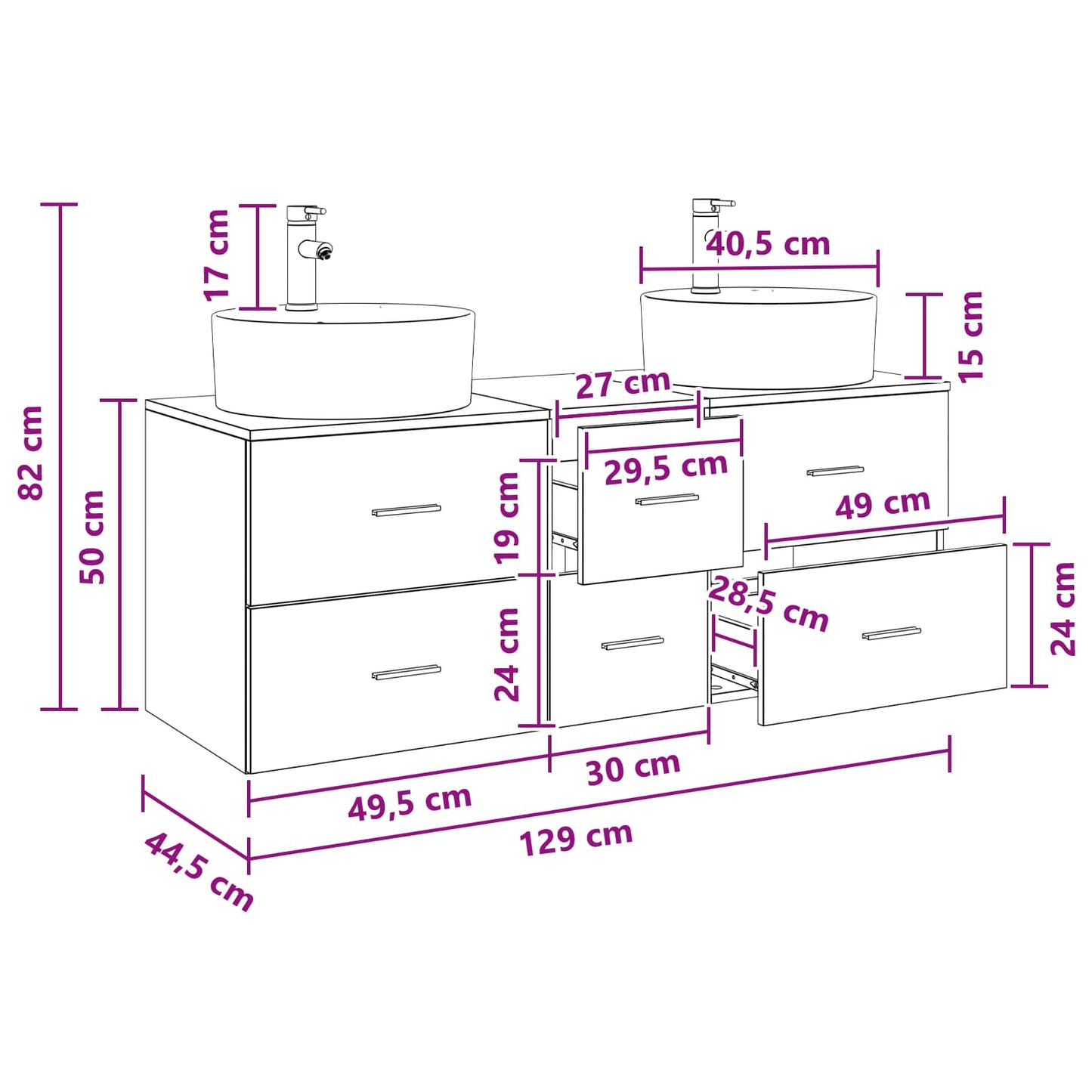 vidaXL Σετ Επίπλων Μπάνιου 3 τμχ. Sonoma Δρυς 129 x 44,5 x 80 εκ.