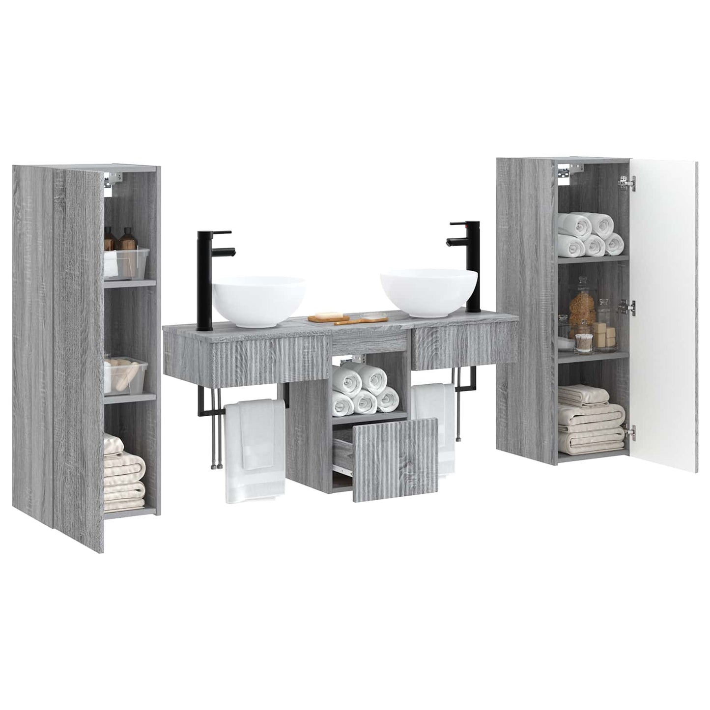 vidaXL Σετ Επίπλων Μπάνιου 5 τμχ. Γκρι Sonoma 33 x 34,5 x 100 εκ