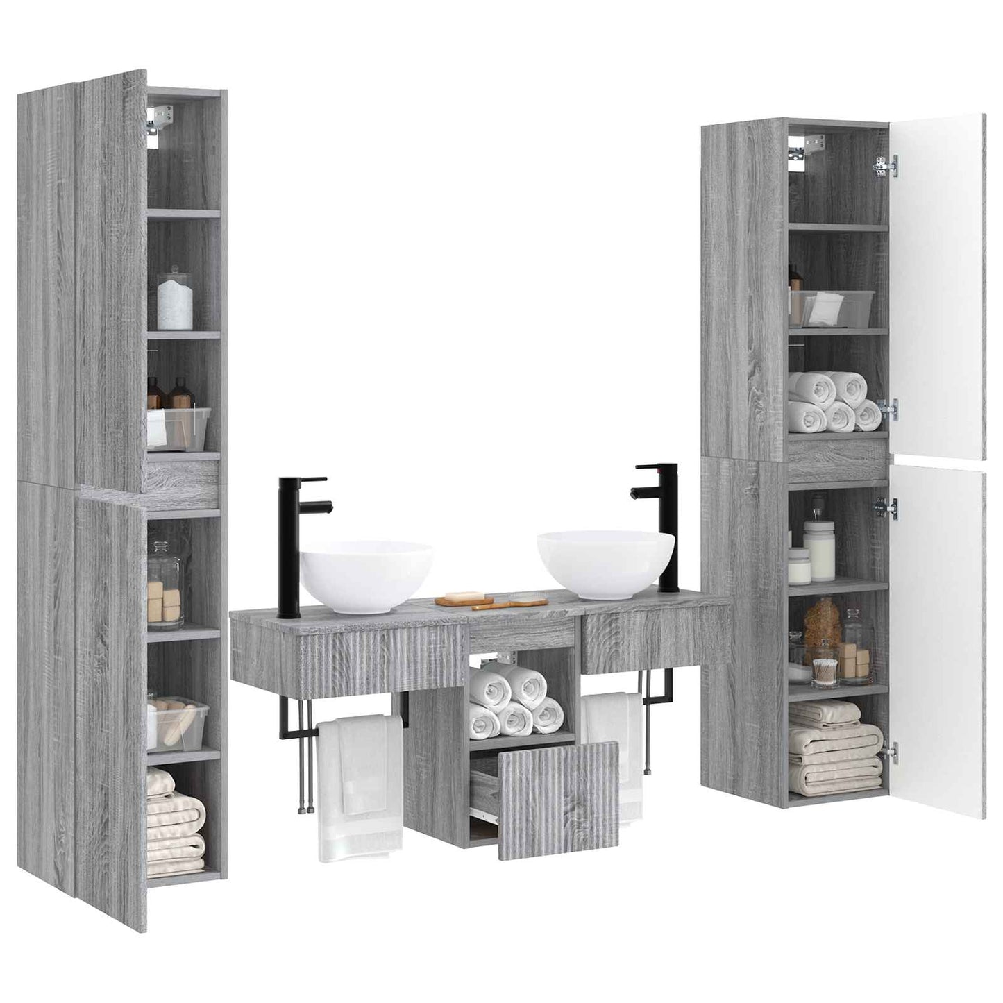 vidaXL Σετ Επίπλων Μπάνιου 5 τμχ. Γκρι Sonoma 33 x 34,5 x 160 εκ