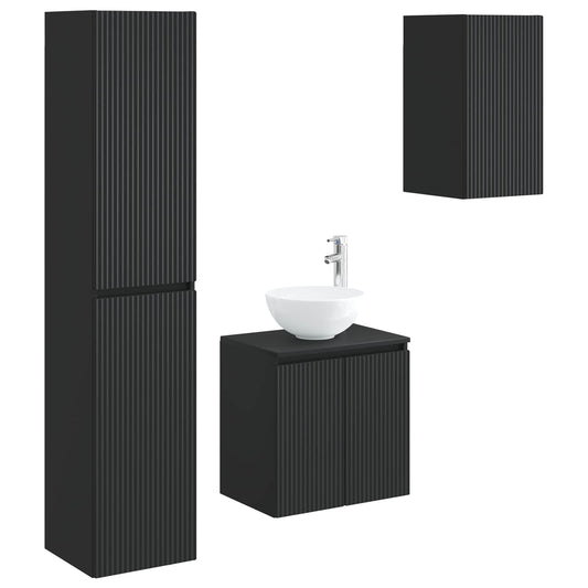 vidaXL Σετ Επίπλων Μπάνιου 3 τμχ. Μαύρο 33 x 34,5 x 160 εκ