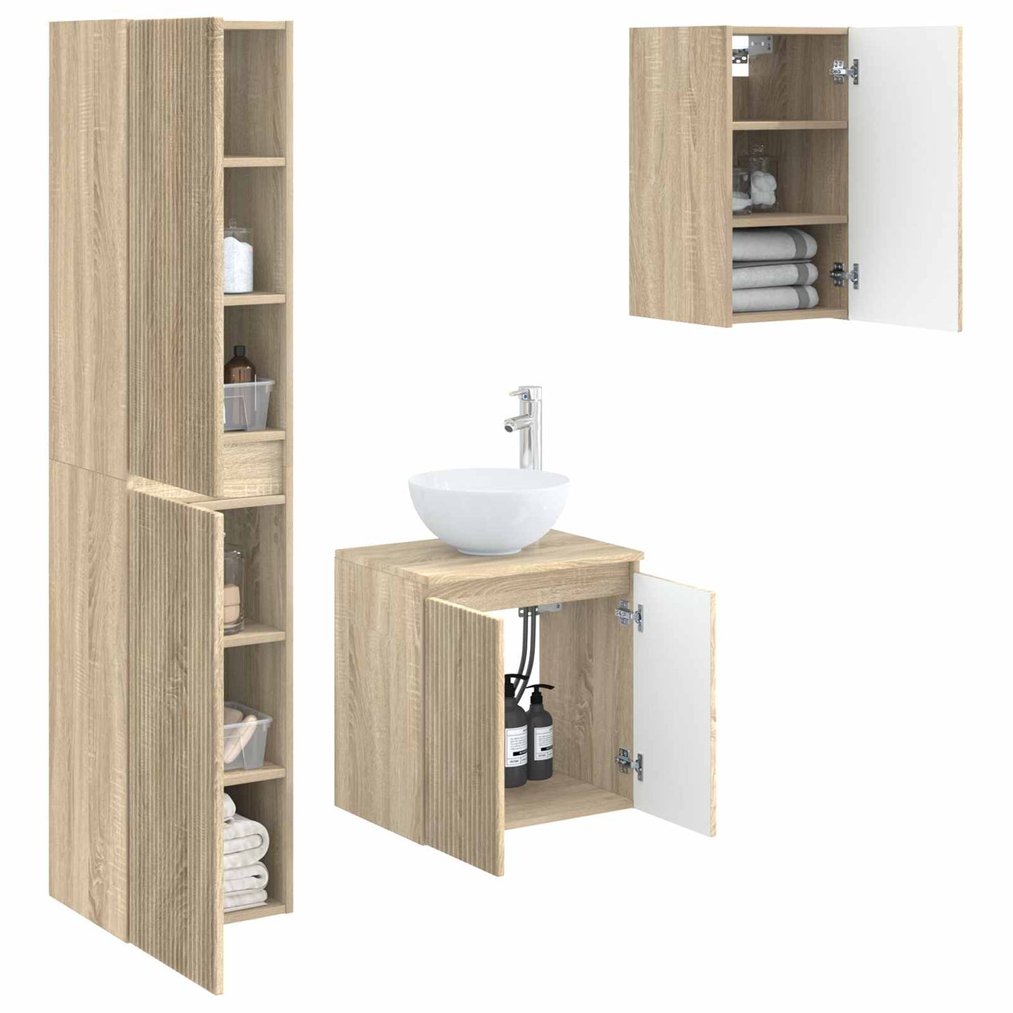 vidaXL Σετ Επίπλων Μπάνιου 3 τμχ. Sonoma Δρυς 33 x 34,5 x 160 εκ