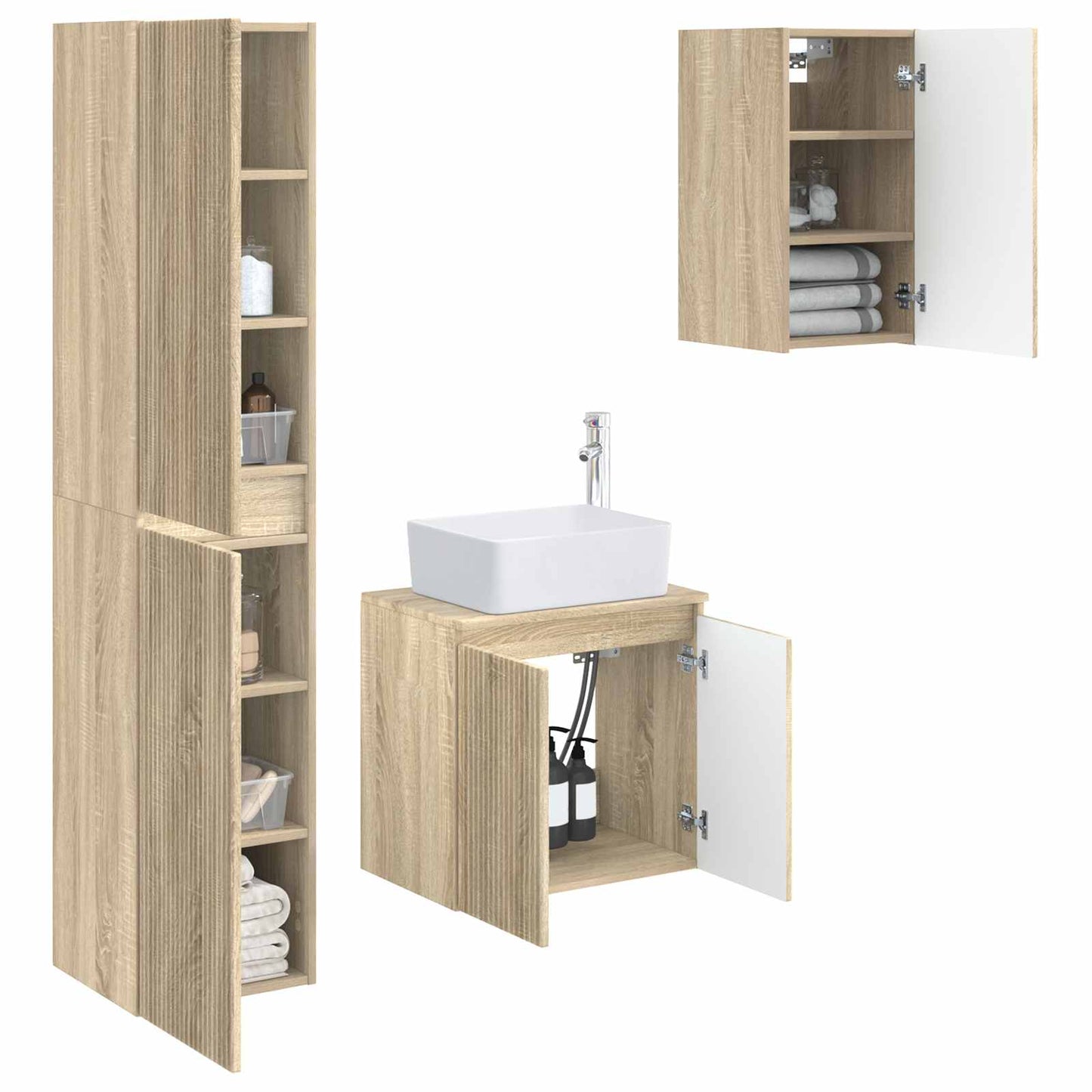 vidaXL Σετ Επίπλων Μπάνιου 3 τμχ. Sonoma Δρυς 33 x 34,5 x 160 εκ
