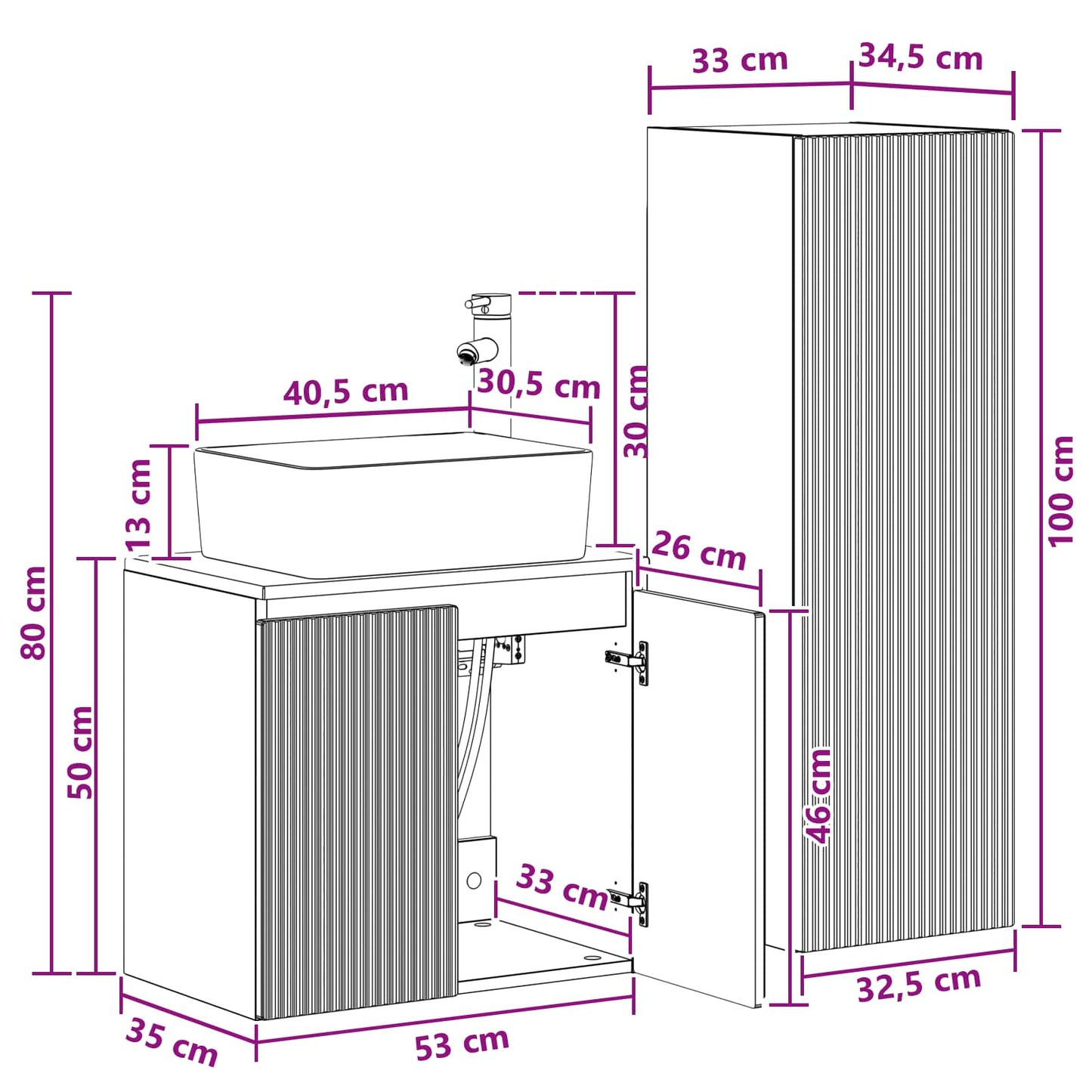 vidaXL Σετ Επίπλων Μπάνιου 2 τμχ. Μαύρο 33 x 34,5 x 100 εκ