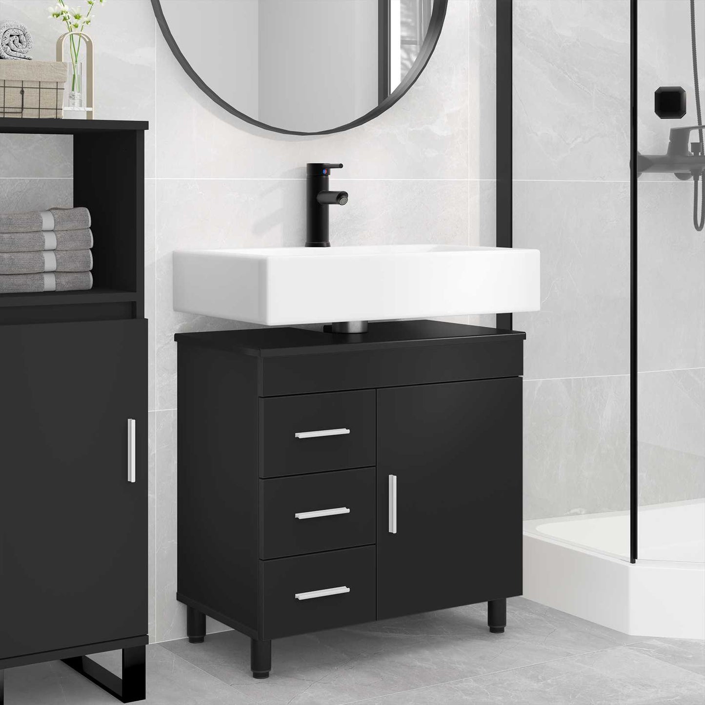 vidaXL Έπιπλο μπάνιου Μαύρο 60 x 35 x 60 εκ. Επεξεργασμένο Ξύλο