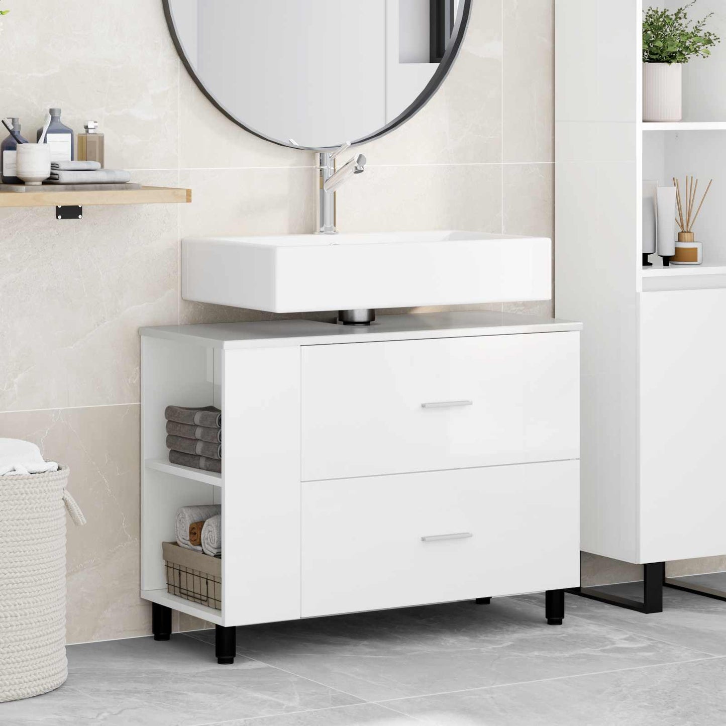 vidaXL Έπιπλο μπάνιου Γυαλιστερό Λευκό 80 x 35 x 60 cm