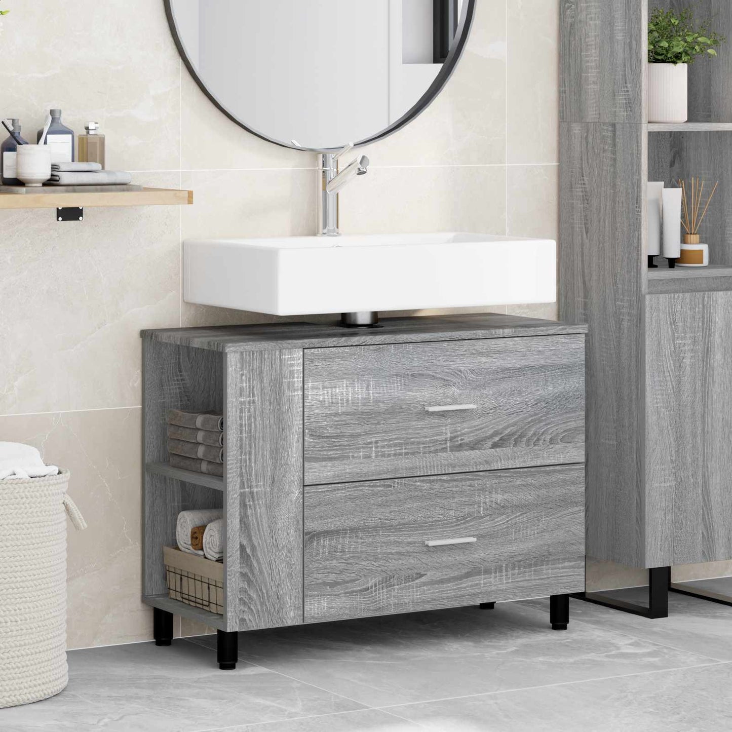 vidaXL Έπιπλο μπάνιου Γκρι Sonoma 80 x 35 x 60 cm Επεξεργασμένο Ξύλο