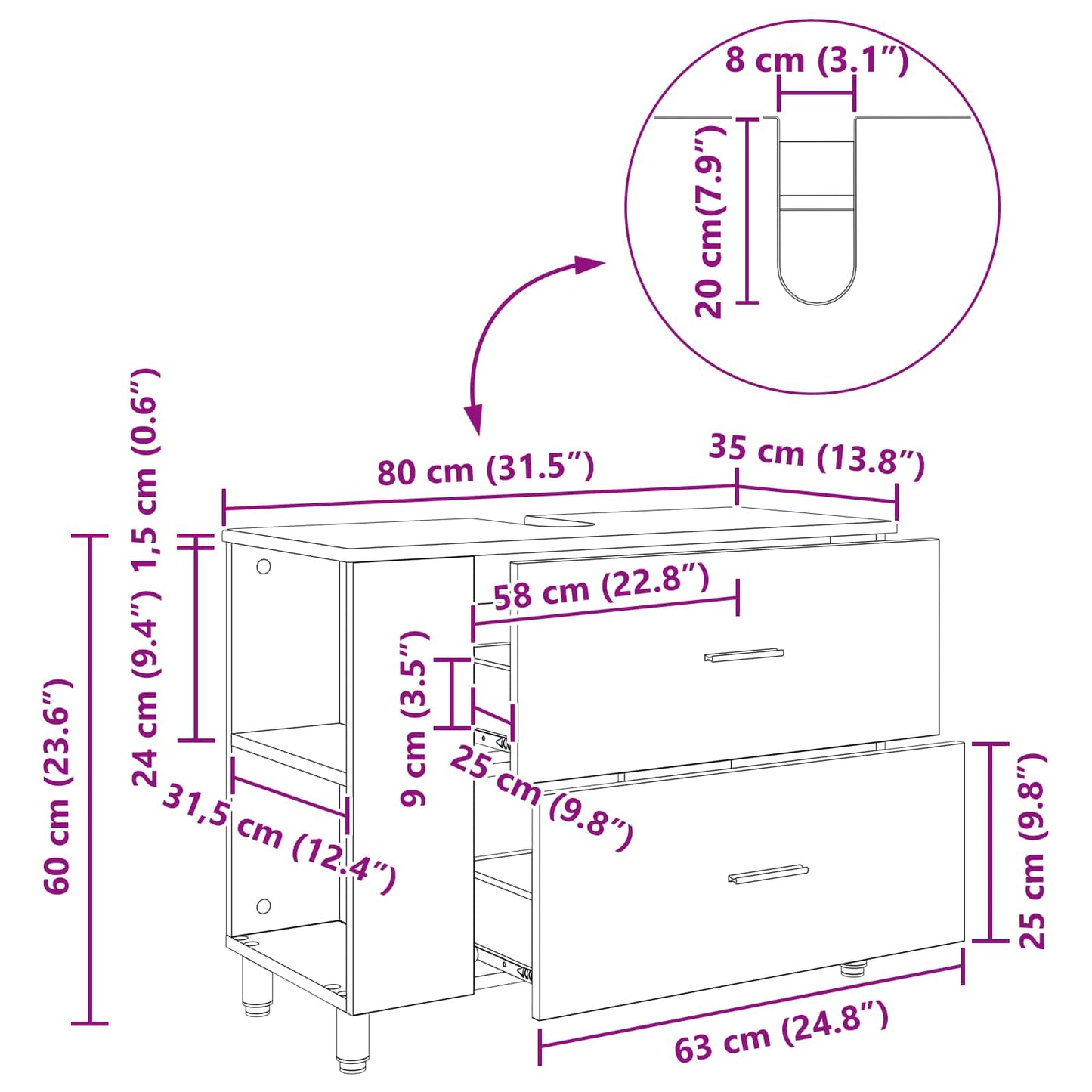 vidaXL Έπιπλο μπάνιου Γκρι Sonoma 80 x 35 x 60 cm Επεξεργασμένο Ξύλο