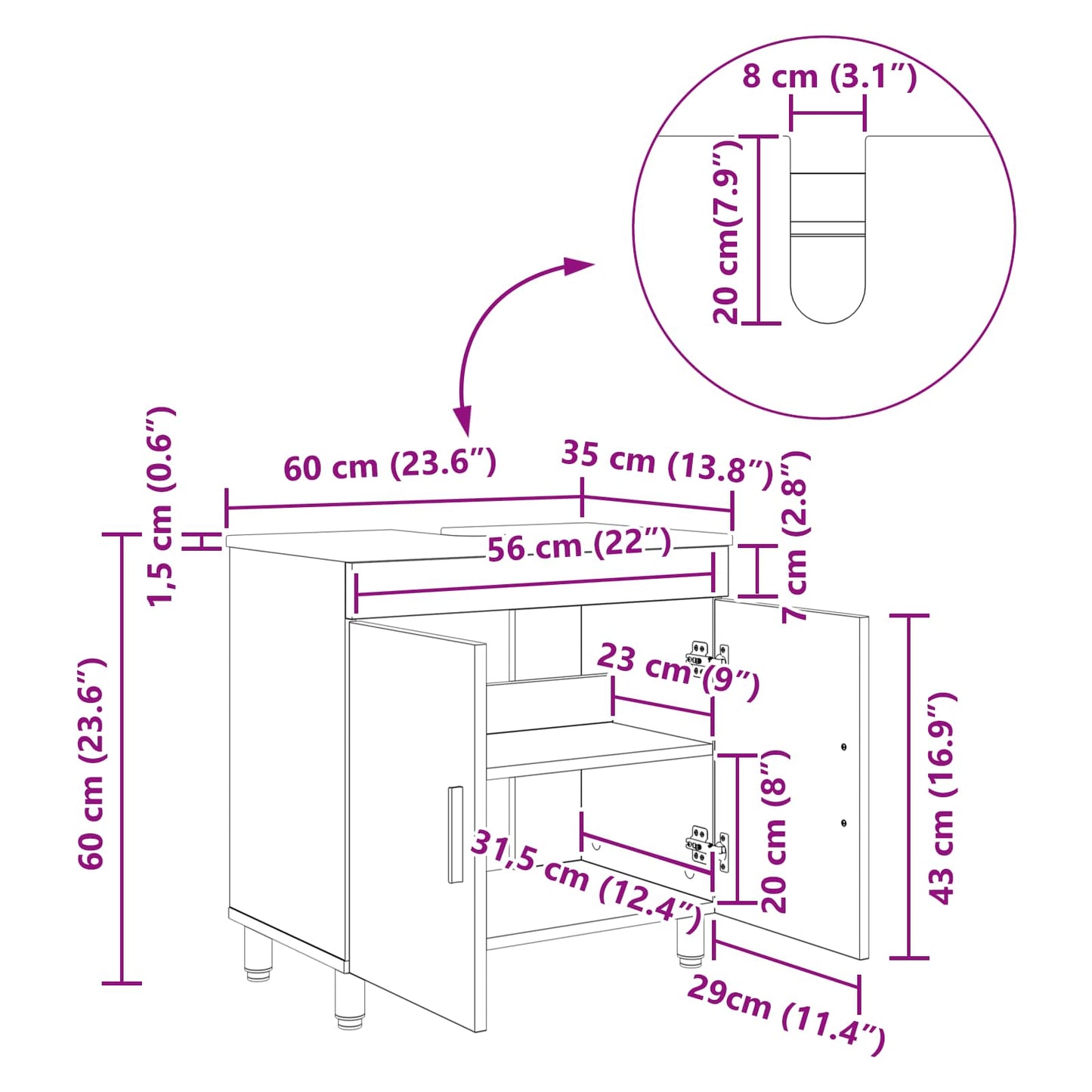 vidaXL Έπιπλο μπάνιου Μαύρο 60 x 35 x 60 εκ. Επεξεργασμένο Ξύλο