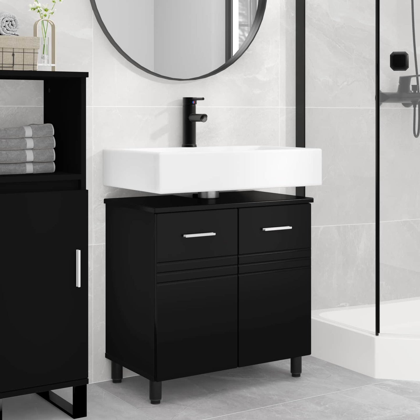 vidaXL Έπιπλο μπάνιου Μαύρο 60 x 35 x 60 εκ. Επεξεργασμένο Ξύλο