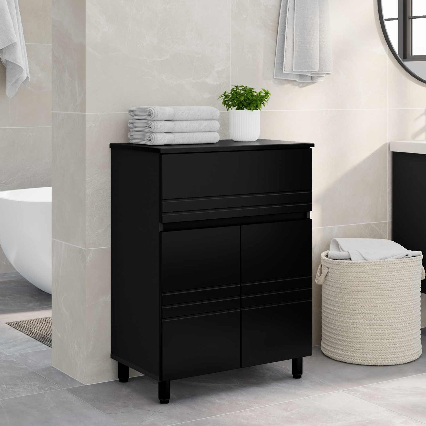 vidaXL Έπιπλο μπάνιου Μαύρο 60 x 35 x 80 εκ Επεξεργασμένο Ξύλο