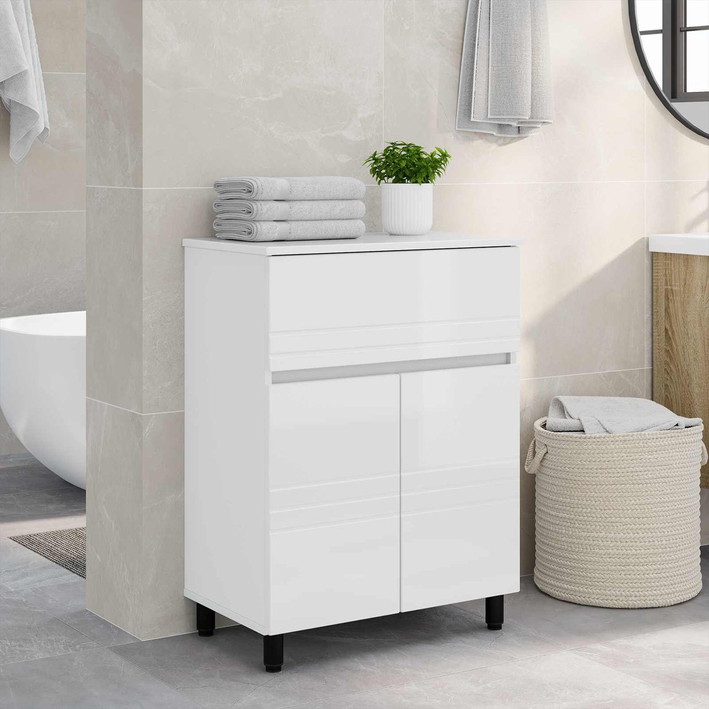 vidaXL Έπιπλο μπάνιου Γυαλιστερό Λευκό 60 x 35 x 80 εκ