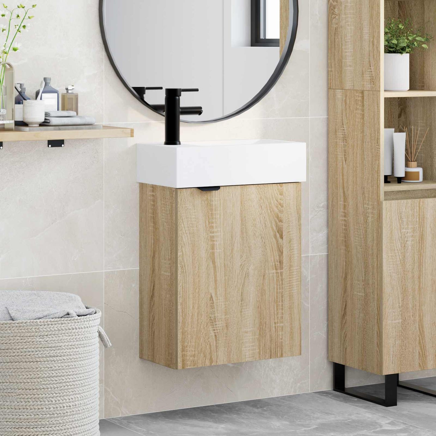 vidaXL Μονάδα μπάνιου με βρύση Sonoma Δρυς 45,5 x 22,5 x 84 εκ