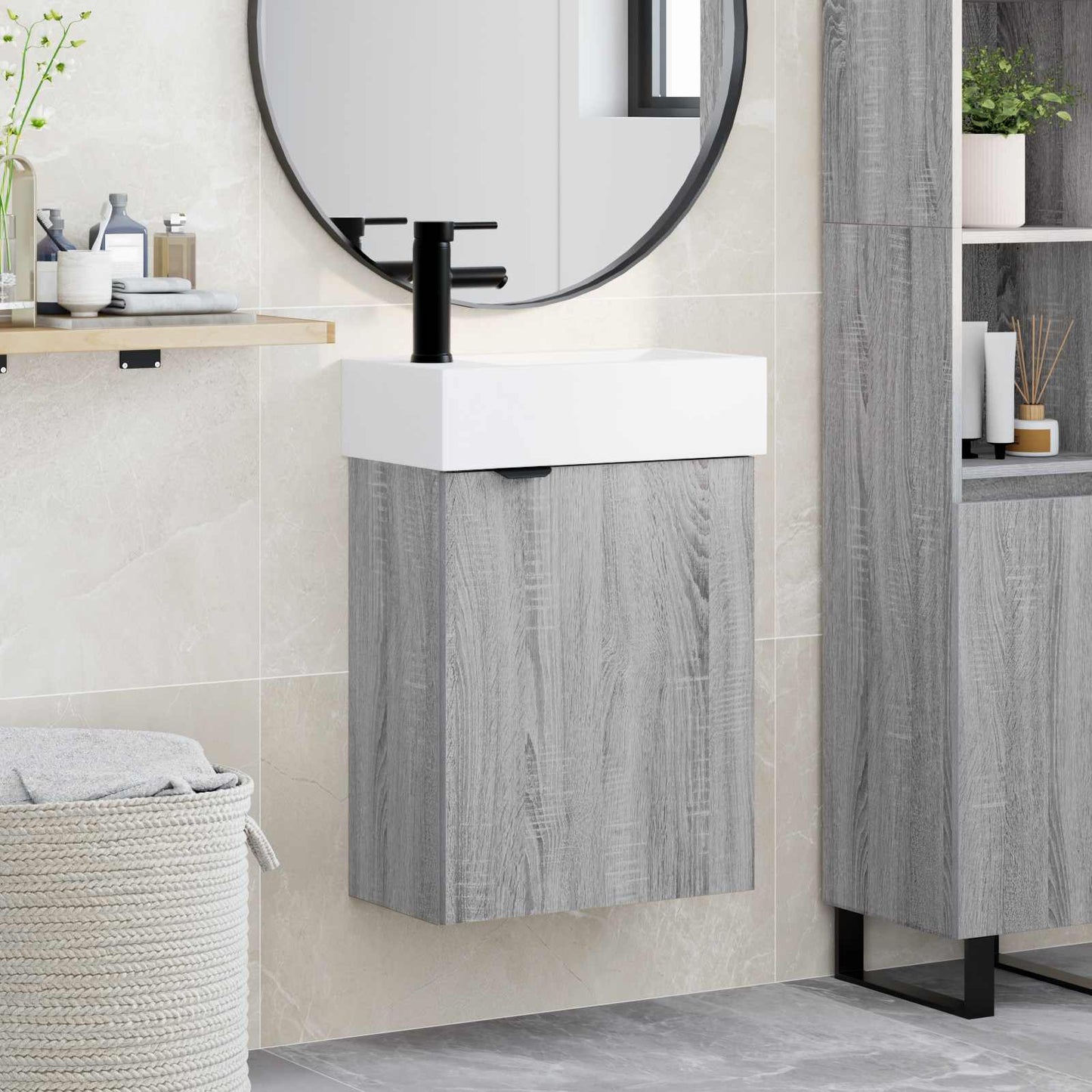 vidaXL Μονάδα μπάνιου με βρύση Γκρι Sonoma 45,5 x 22,5 x 84 εκ