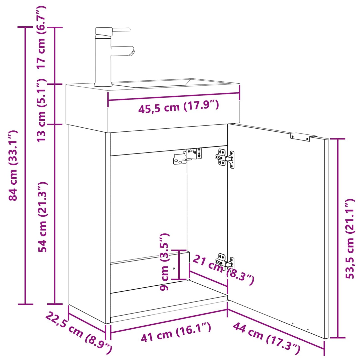 vidaXL Μονάδα μπάνιου με βρύση Γκρι Sonoma 45,5 x 22,5 x 84 εκ