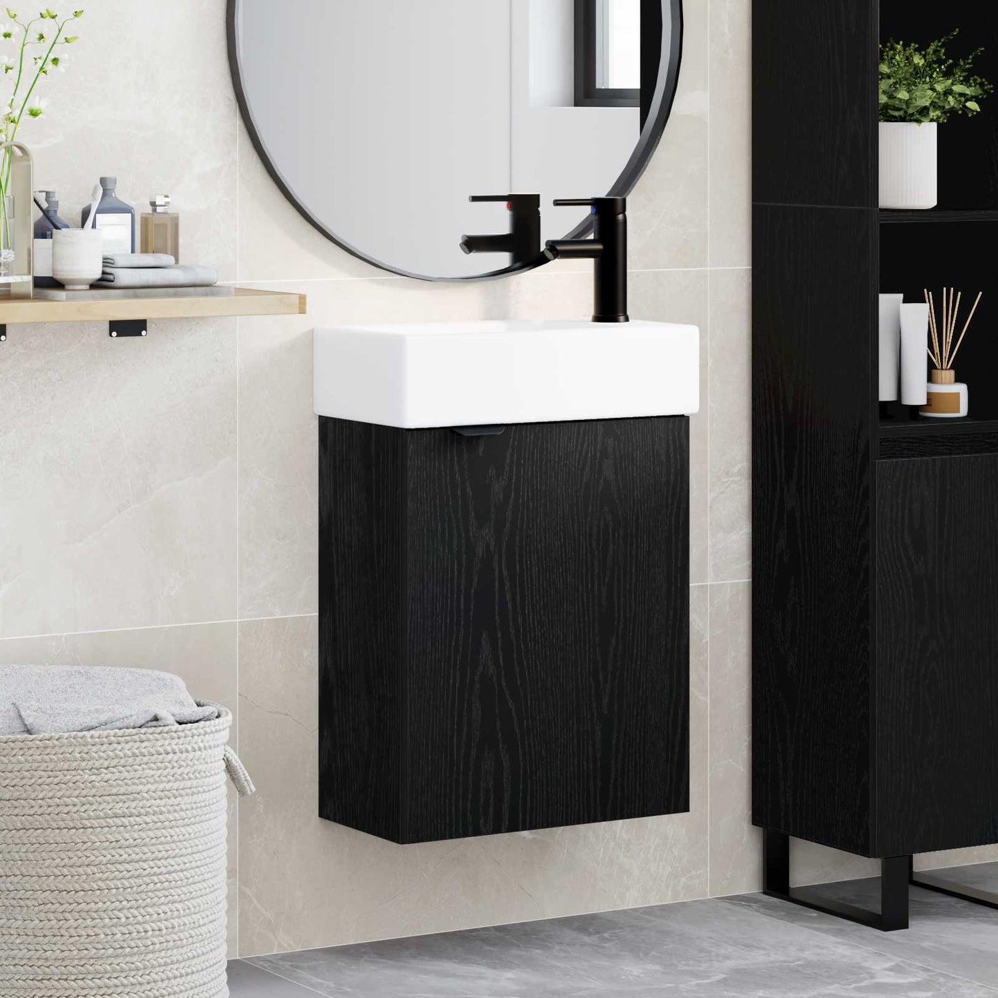 vidaXL Μονάδα μπάνιου με βρύση Μαύρη Δρυς 45,5 x 22,5 x 84 εκ