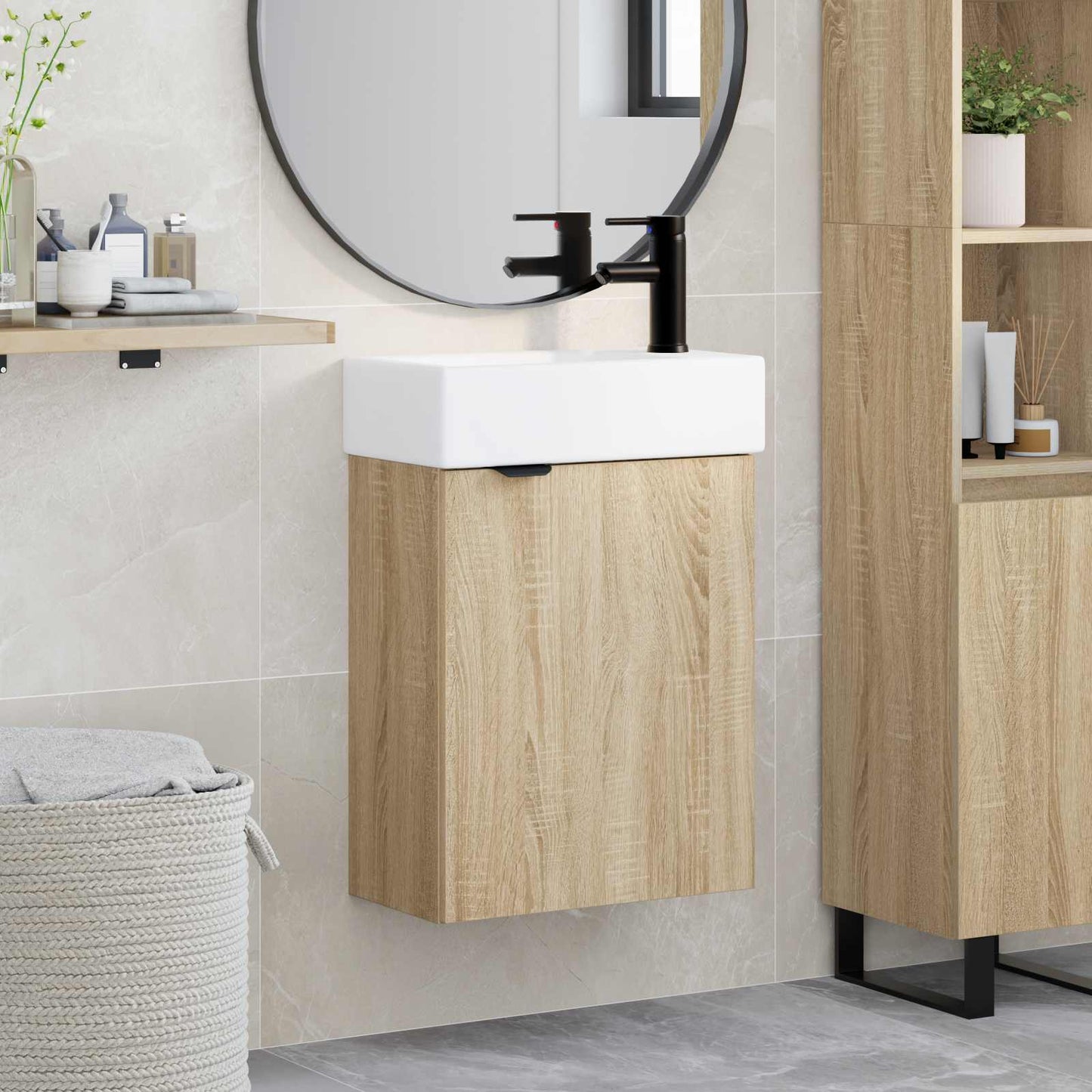 vidaXL Μονάδα μπάνιου με βρύση Sonoma Δρυς 45,5 x 22,5 x 84 εκ