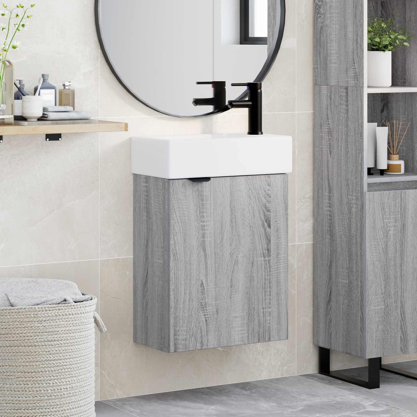 vidaXL Μονάδα μπάνιου με βρύση Γκρι Sonoma 45,5 x 22,5 x 84 εκ